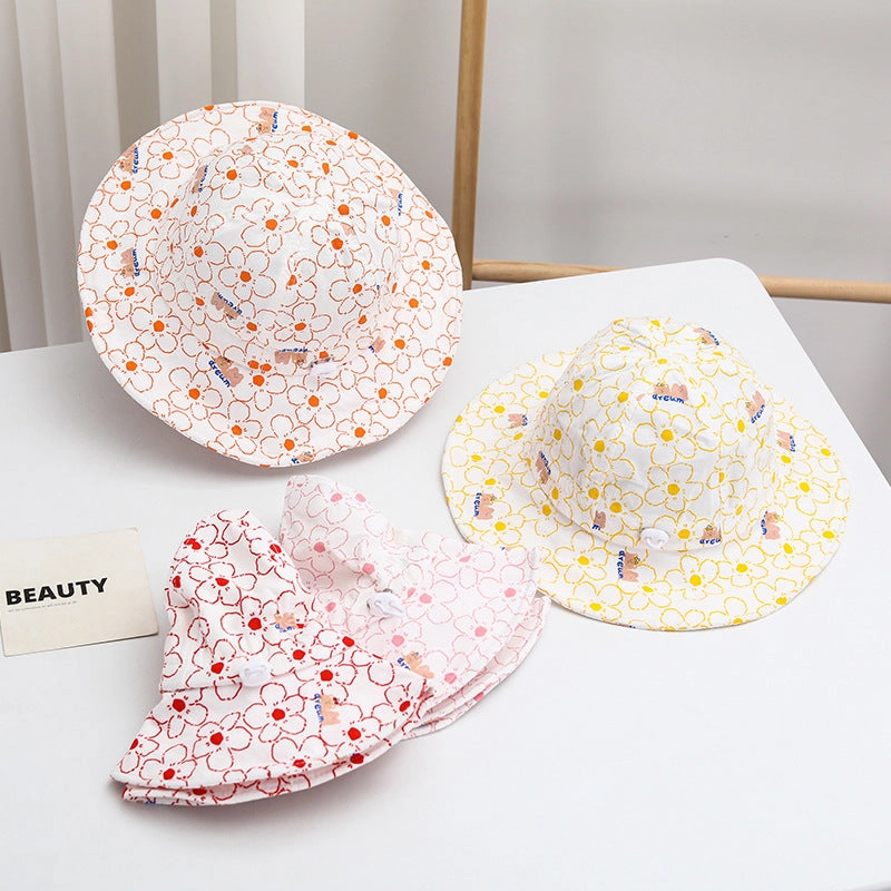 Wholesale Cotton Little Bear Pattern Big Eave Children's Fisherman Hat