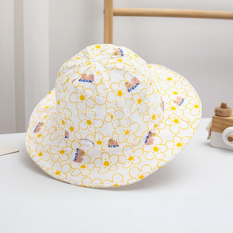 Wholesale Cotton Little Bear Pattern Big Eave Children's Fisherman Hat