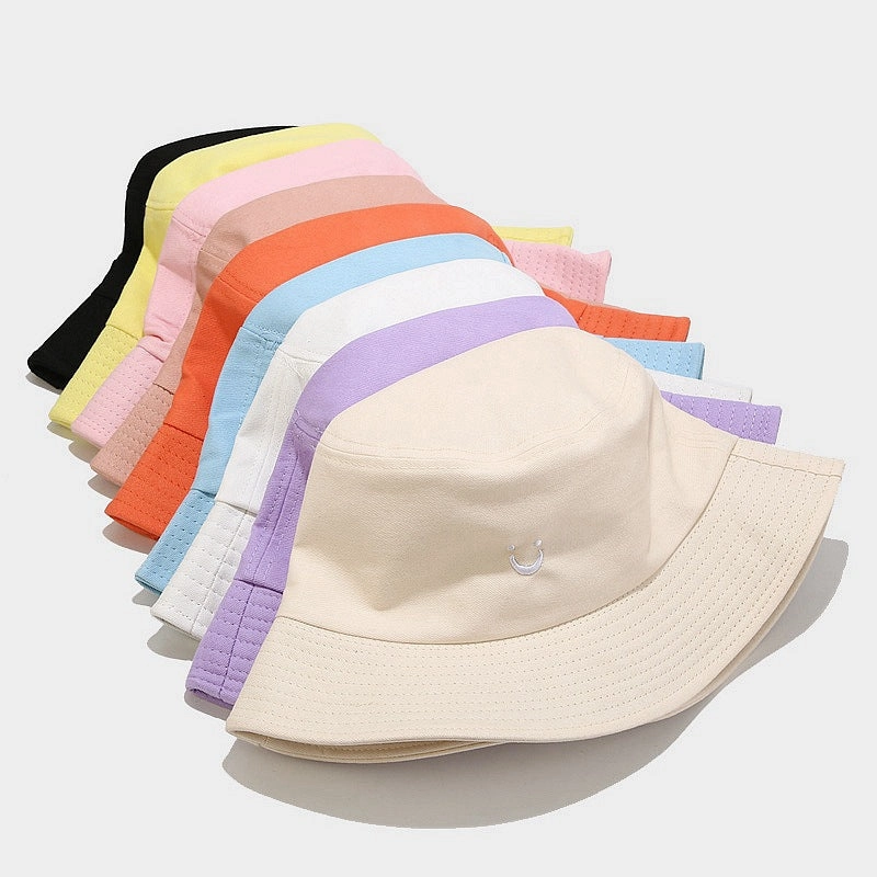 Wholesale Cotton Little Smiley Letters Embroidered Front and Back Bucket Hat