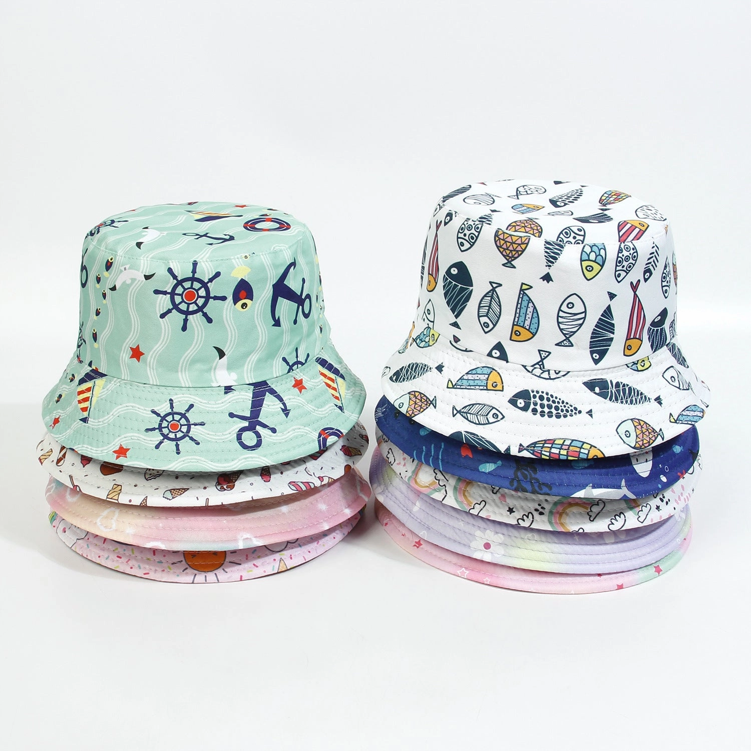 Wholesale Cotton Polyester Cartoon Rainbow Kids Bucket Hat