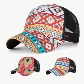 Wholesale Cotton Polyester Cross Ponytail Western Style Aztec Baseball Cap