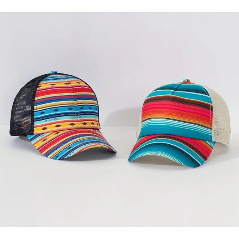 Wholesale Cotton Polyester Cross Ponytail Western Style Aztec Baseball Cap