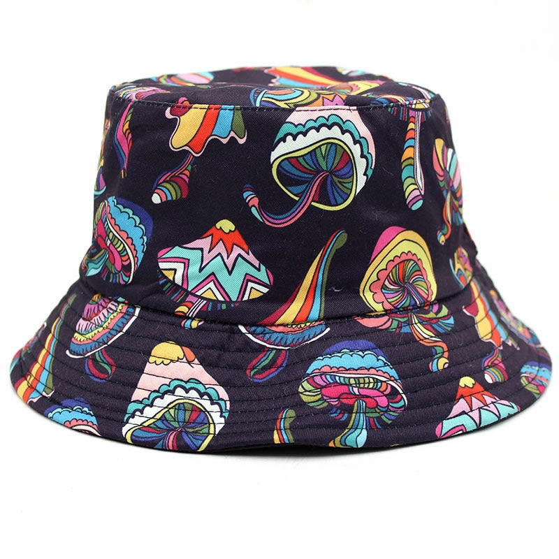 Wholesale Cotton Polyester Cute Colorful Mushroom Printing Fisherman Hat
