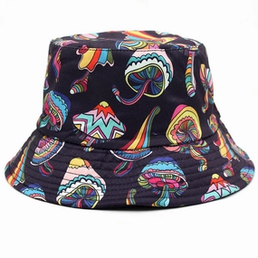 Wholesale Cotton Polyester Cute Colorful Mushroom Printing Fisherman Hat