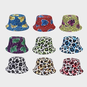 Wholesale Cotton Polyester Foldable Leopard Print Reversible Fisherman Hat