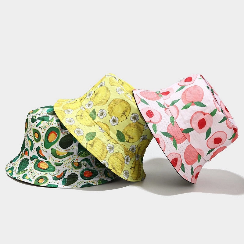 Wholesale Cotton Polyester Fruit Pattern Double Sided Bucket Hat