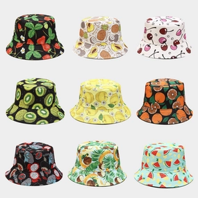 Wholesale Cotton Polyester Fruit Pattern Double Sided Bucket Hat