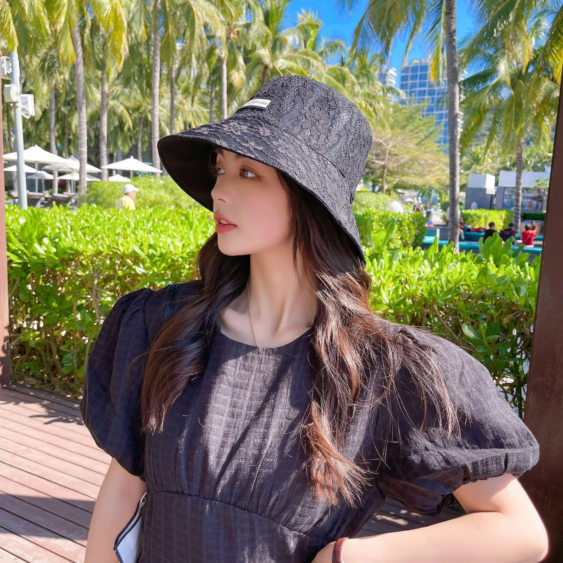 Wholesale Cotton Polyester Lace Double-sided Fisherman Hat Women