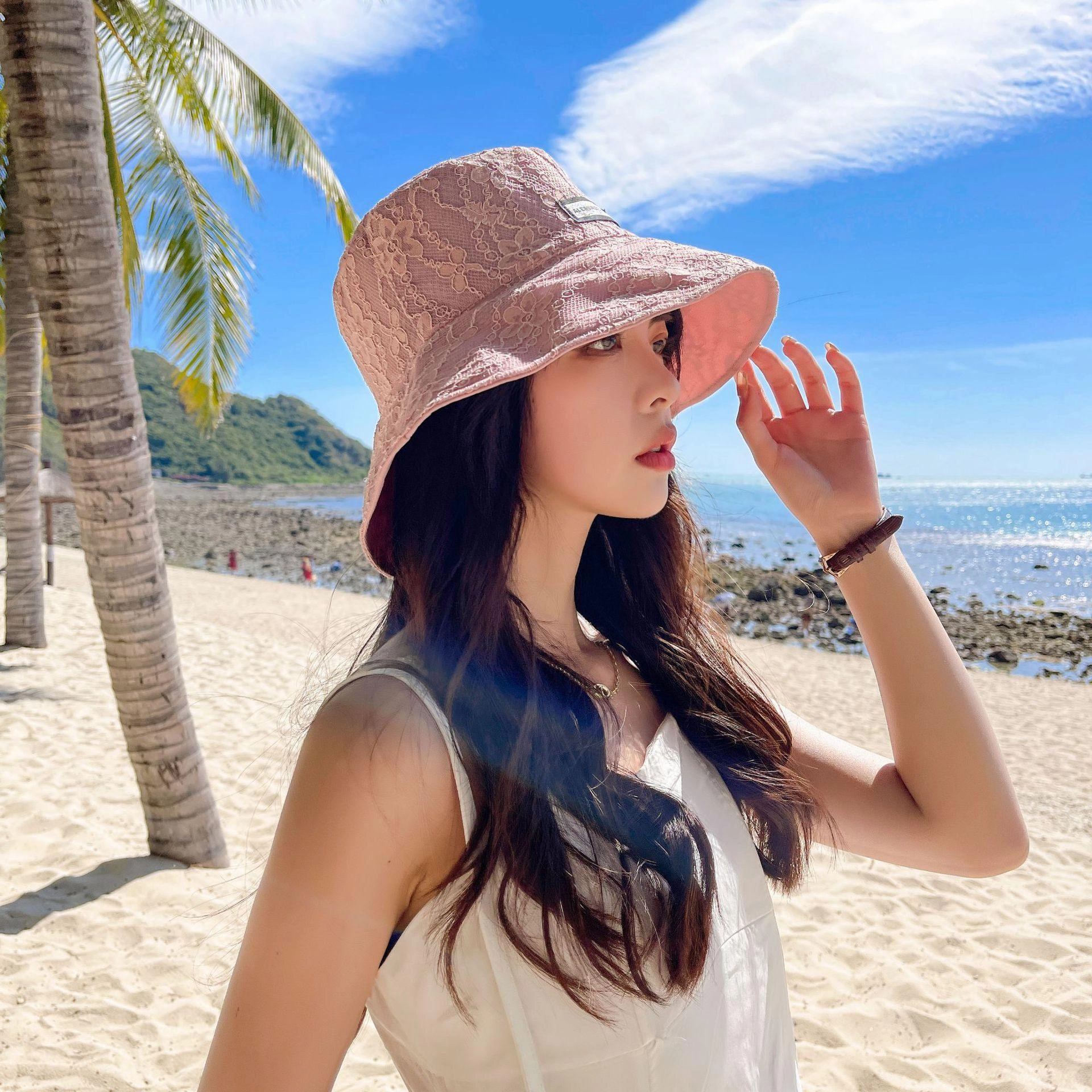 Wholesale Cotton Polyester Lace Double-sided Fisherman Hat Women