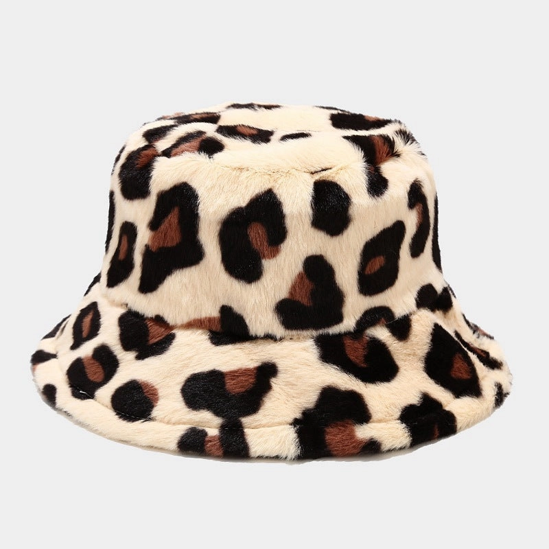 Wholesale Cotton Polyester Leopard Print Plus Fleece Thick Windproof Fisherman Hat