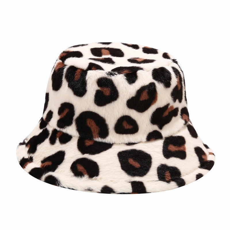 Wholesale Cotton Polyester Leopard Print Plus Fleece Thick Windproof Fisherman Hat