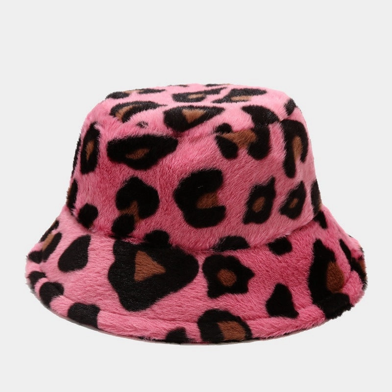 Wholesale Cotton Polyester Leopard Print Plus Fleece Thick Windproof Fisherman Hat
