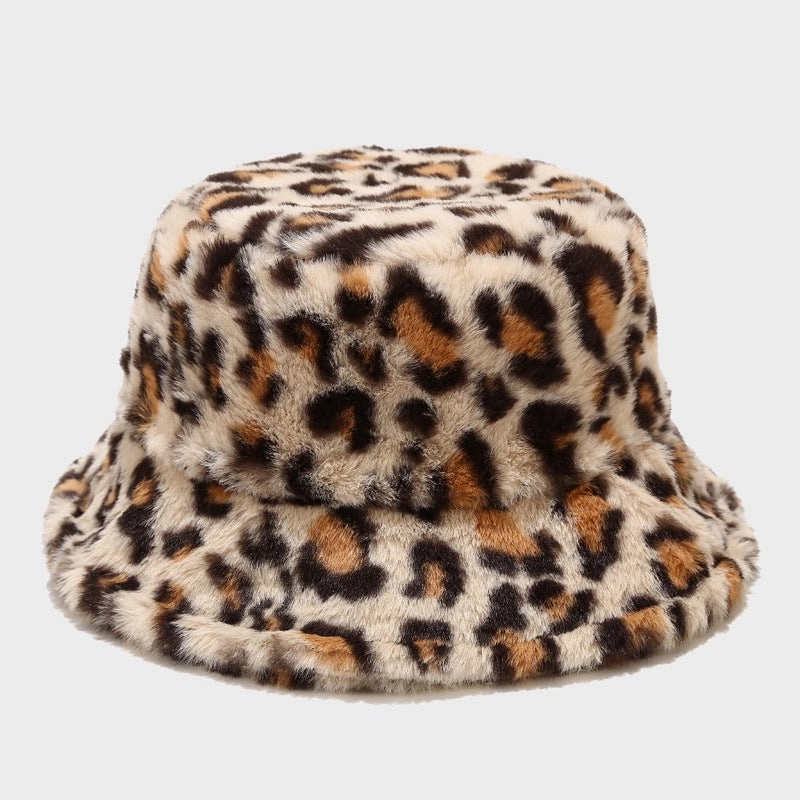 Wholesale Cotton Polyester Leopard Print Plus Fleece Thick Windproof Fisherman Hat