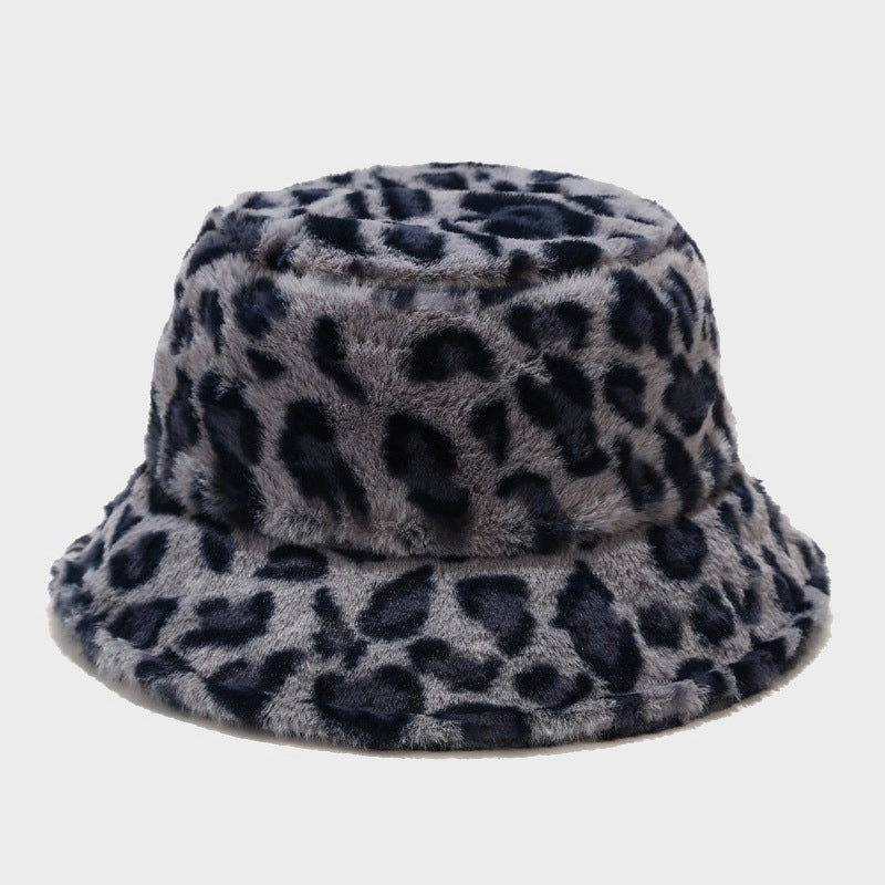 Wholesale Cotton Polyester Leopard Print Plus Fleece Thick Windproof Fisherman Hat