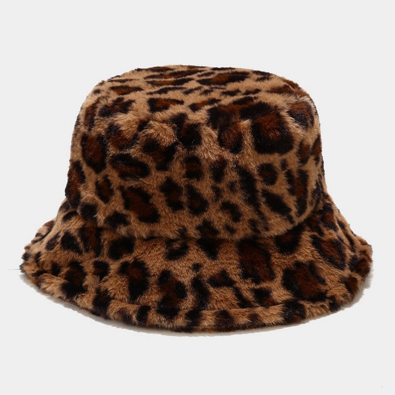 Wholesale Cotton Polyester Leopard Print Plus Fleece Thick Windproof Fisherman Hat