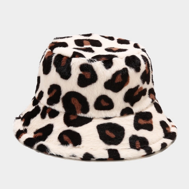 Wholesale Cotton Polyester Leopard Print Plus Fleece Thick Windproof Fisherman Hat