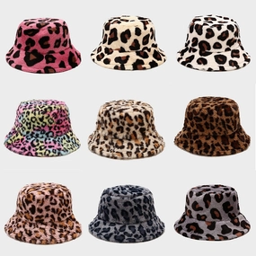 Wholesale Cotton Polyester Leopard Print Plus Fleece Thick Windproof Fisherman Hat
