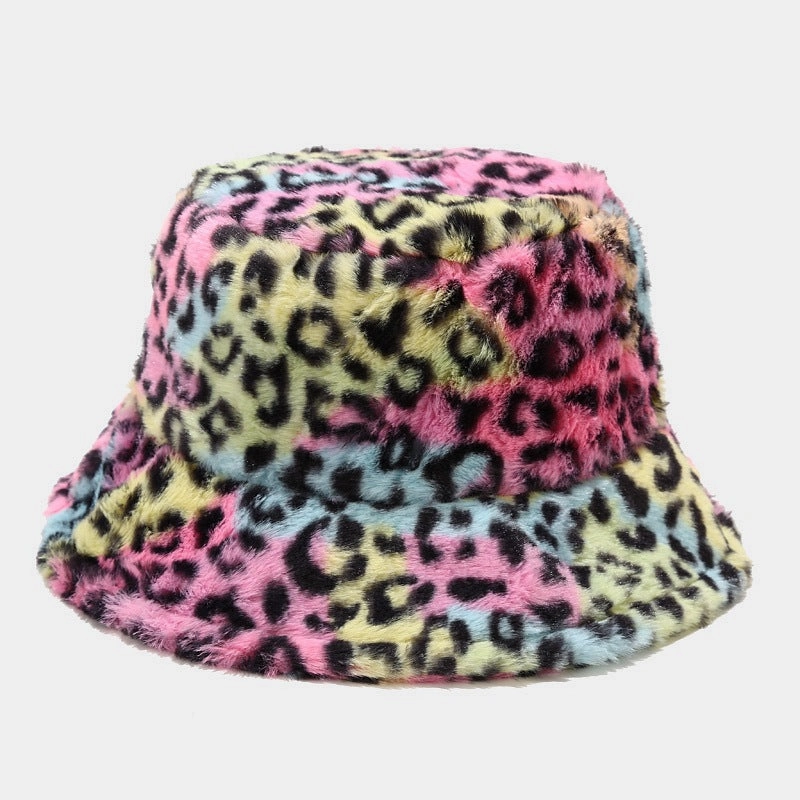 Wholesale Cotton Polyester Leopard Print Plus Fleece Thick Windproof Fisherman Hat