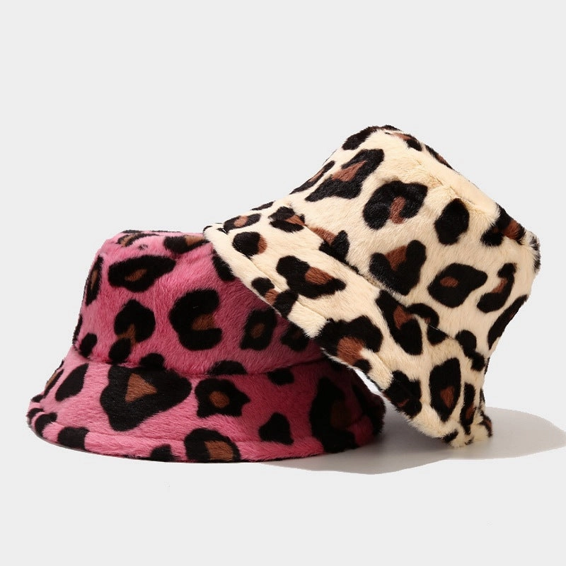Wholesale Cotton Polyester Leopard Print Plus Fleece Thick Windproof Fisherman Hat