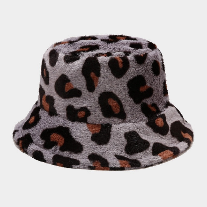Wholesale Cotton Polyester Leopard Print Plus Fleece Thick Windproof Fisherman Hat