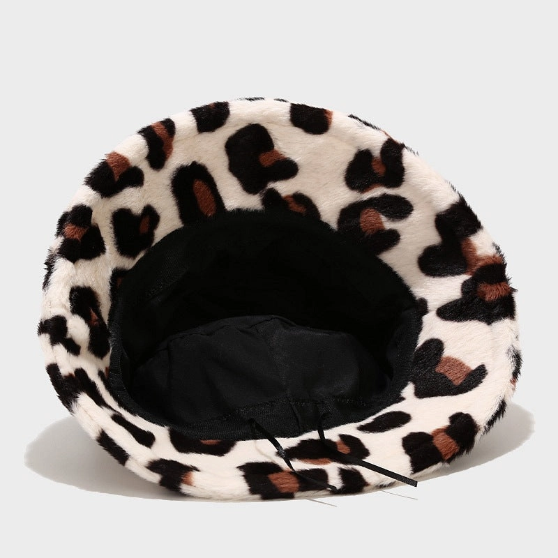 Wholesale Cotton Polyester Leopard Print Plus Fleece Thick Windproof Fisherman Hat