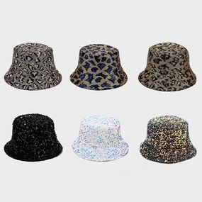 Wholesale Cotton Polyester Sequin Leopard Pattern Bucket Hat