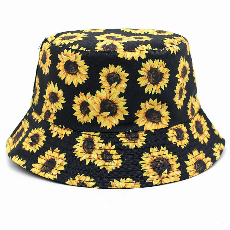 Wholesale Cotton Polyester Sunflower Pattern Reversible Bucket Hat