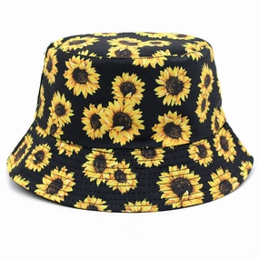 Wholesale Cotton Polyester Sunflower Pattern Reversible Bucket Hat