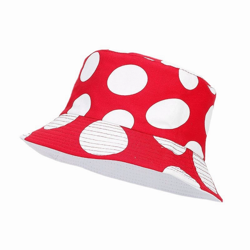 Wholesale Cotton Red and White Mushroom Pattern Reversible Bucket Hat
