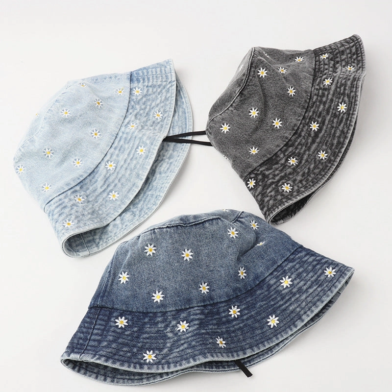 Wholesale Cotton Small Chrysanthemum Embroidery Bucket Hat