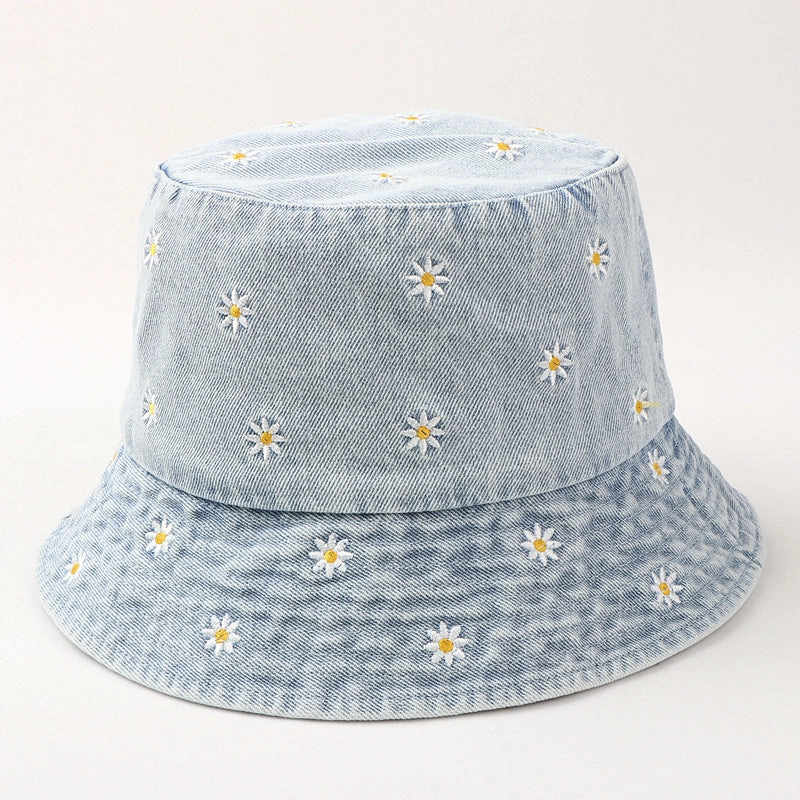 Wholesale Cotton Small Chrysanthemum Embroidery Bucket Hat