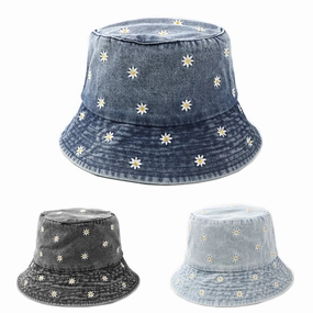 Wholesale Cotton Small Chrysanthemum Embroidery Bucket Hat