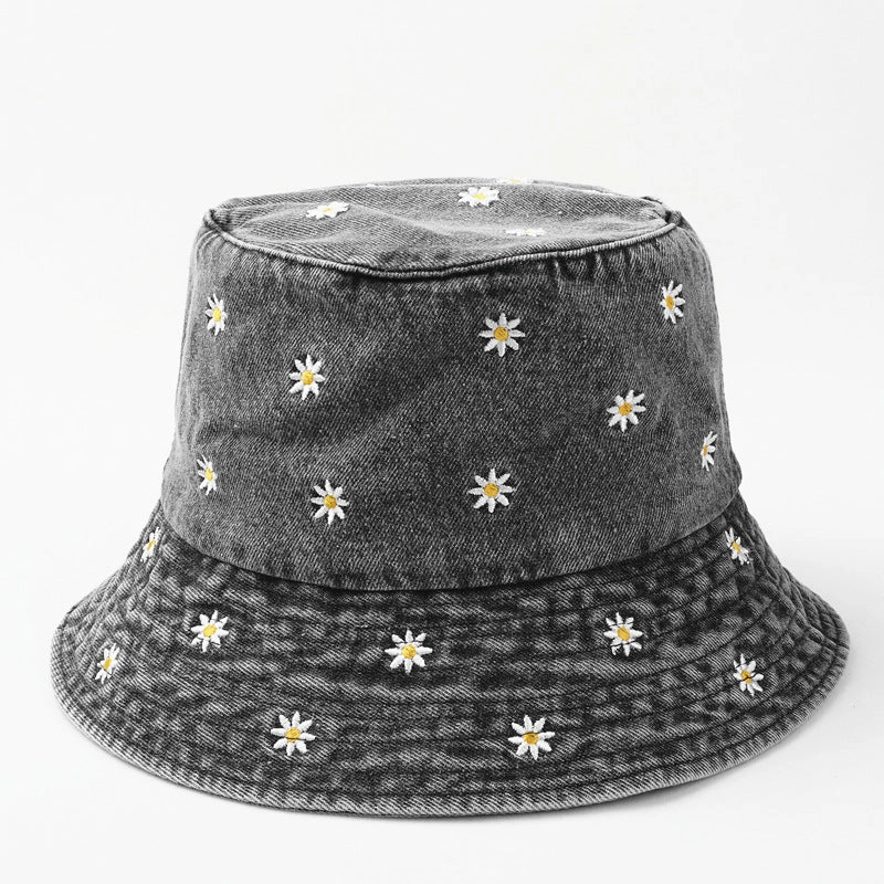 Wholesale Cotton Small Chrysanthemum Embroidery Bucket Hat