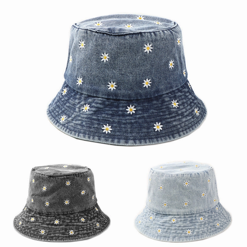 Wholesale Cotton Small Chrysanthemum Embroidery Bucket Hat
