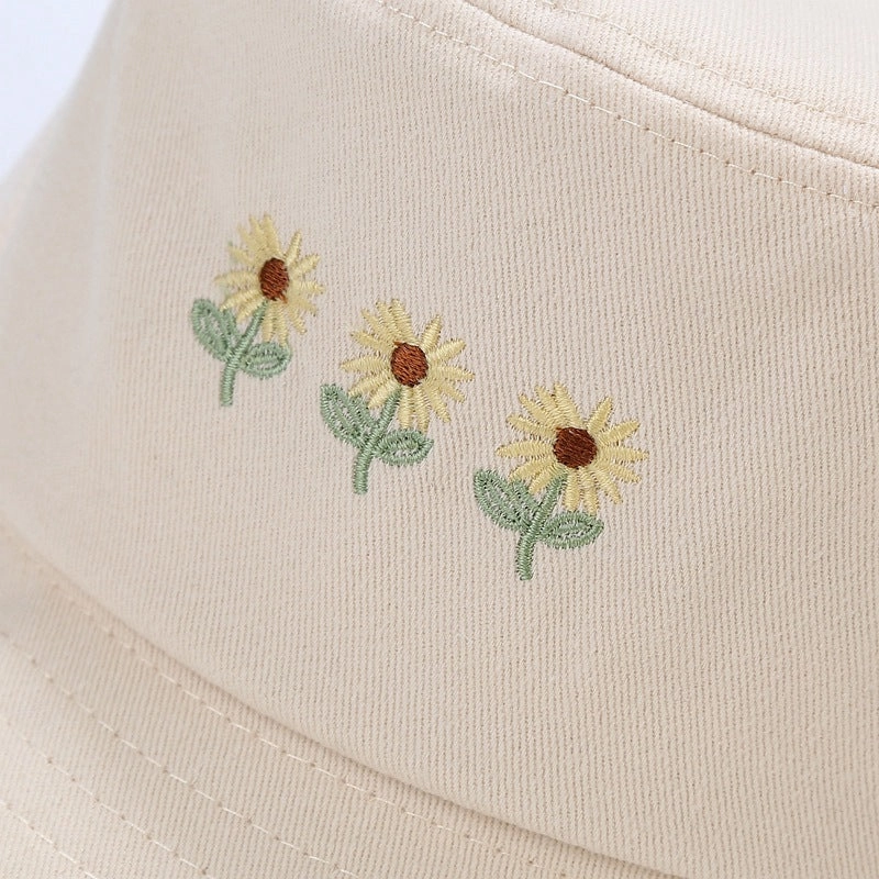 Wholesale Cotton Small Flower Embroidery Bucket Hat