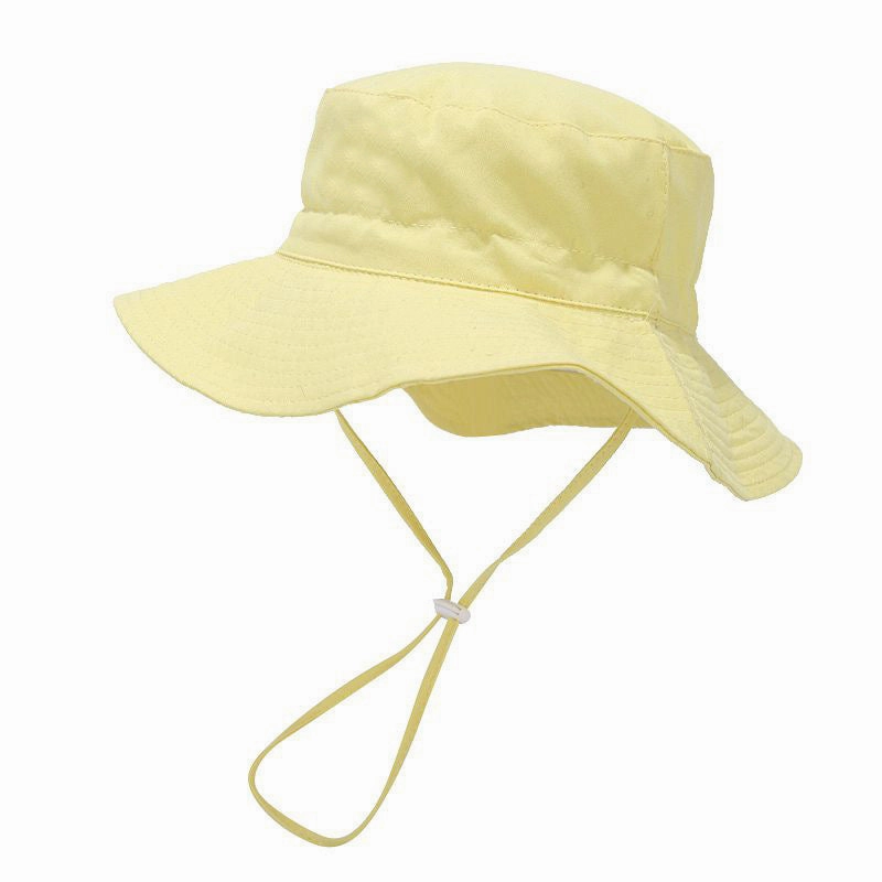 Wholesale Cotton Solid Color Kids Bucket Hat with Windproof Rope