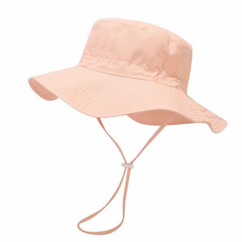 Wholesale Cotton Solid Color Kids Bucket Hat with Windproof Rope
