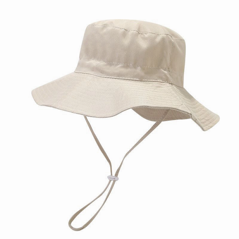 Wholesale Cotton Solid Color Kids Bucket Hat with Windproof Rope