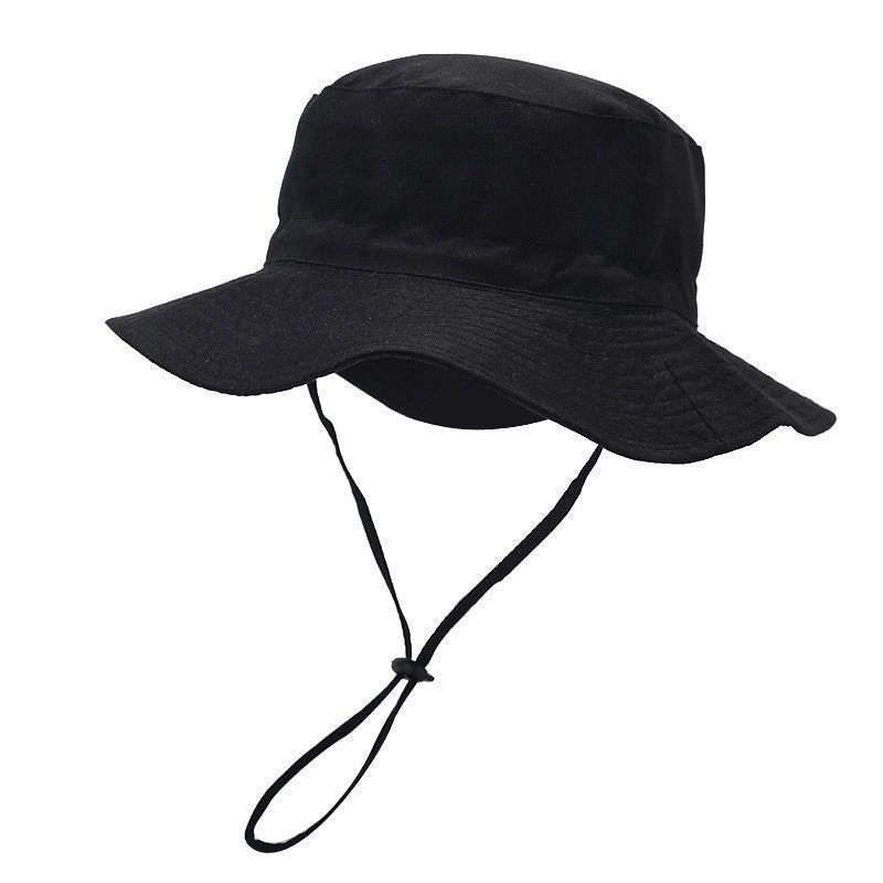 Wholesale Cotton Solid Color Kids Bucket Hat with Windproof Rope