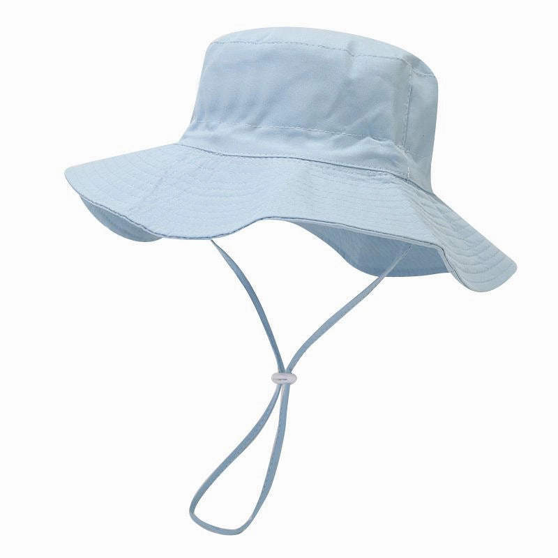 Wholesale Cotton Solid Color Kids Bucket Hat with Windproof Rope