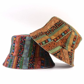 Wholesale Cotton Vintage Ethnic Style Reversible Printed Bucket Hat