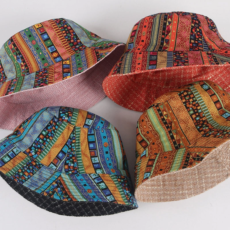 Wholesale Cotton Vintage Ethnic Style Reversible Printed Bucket Hat