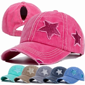 Wholesale Cotton Washed Ripped Pentagram Baseball Cap