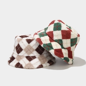 Wholesale Cotton Winter New Contrasting Color Plaid Thickened Warm Fisherman Hat