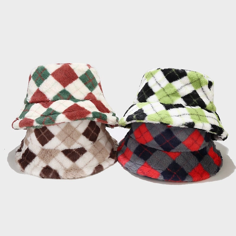 Wholesale Cotton Winter New Contrasting Color Plaid Thickened Warm Fisherman Hat