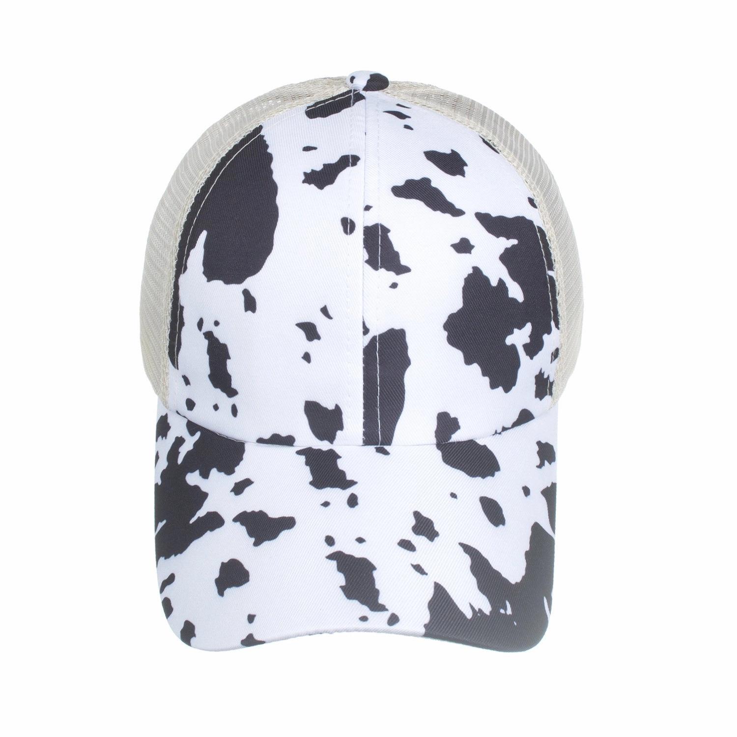 Wholesale Cow Pattern Cross Elastic Mesh Ponytail Baseball Cap