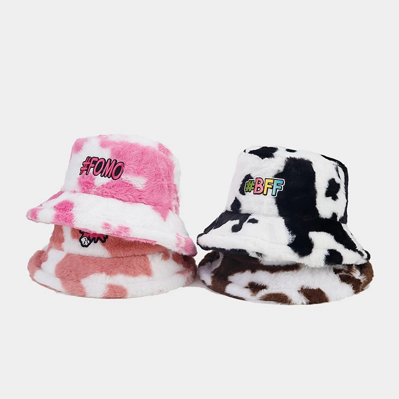 Wholesale Cow Pattern Fisherman Hat Plush Hat