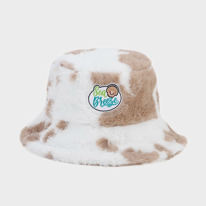 Wholesale Cow Pattern Patch Fisherman Hat Plush Hat
