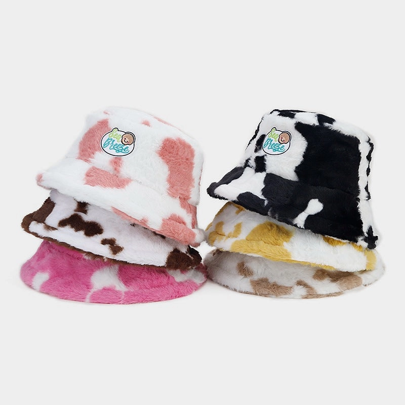 Wholesale Cow Pattern Patch Fisherman Hat Plush Hat