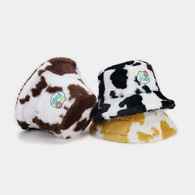 Wholesale Cow Pattern Patch Fisherman Hat Plush Hat